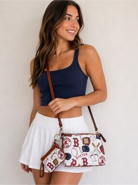 Dooney & Bourke White Red Navy MLB Boston Red Sox Print Crossbody with Wristlet